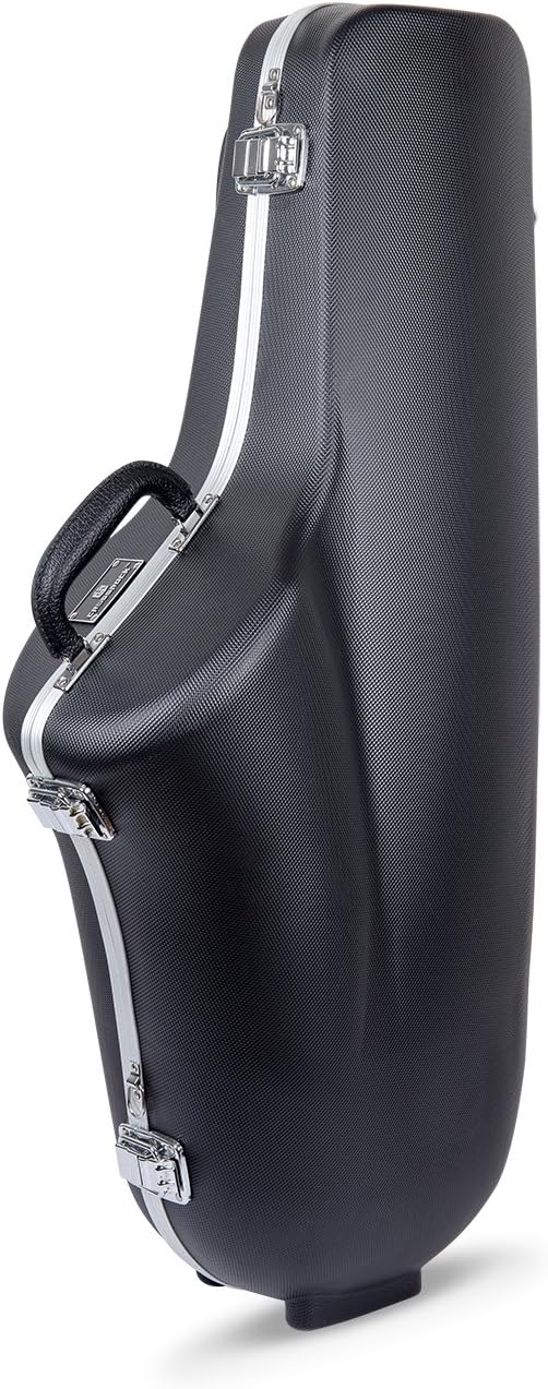 Crossrock ABS Tenor Saxophone Case – Contoured Black Diamond Texture, Deep Blue Velvet Interior, Accessory Pocket, Security Lock & Detachable Strap