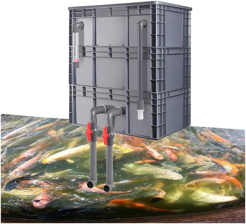 GZHERVICES Aquarium Filter Box, Turnover Box Fish Tank Filter,Filter Drip Box, External Fish Pond Water Circulation System DIY, Large Filter Kit for Ponds-No Pump & Filter Media(60x40x66cm)