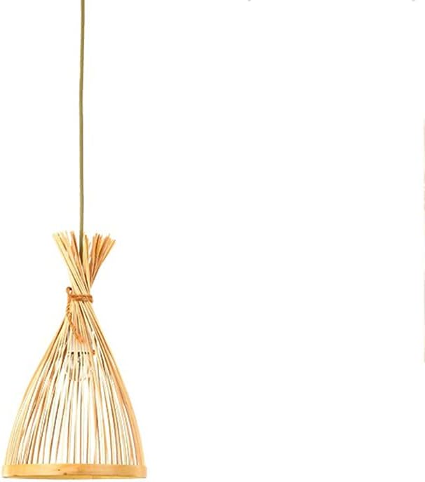 Hand-Woven Bamboo Chandelier, E27 Single-Head Hanging Lamp, Ceiling Hanging Lighting, Indoor Decoration Lighting Fixture Adjustable Height Rattan Lampshade