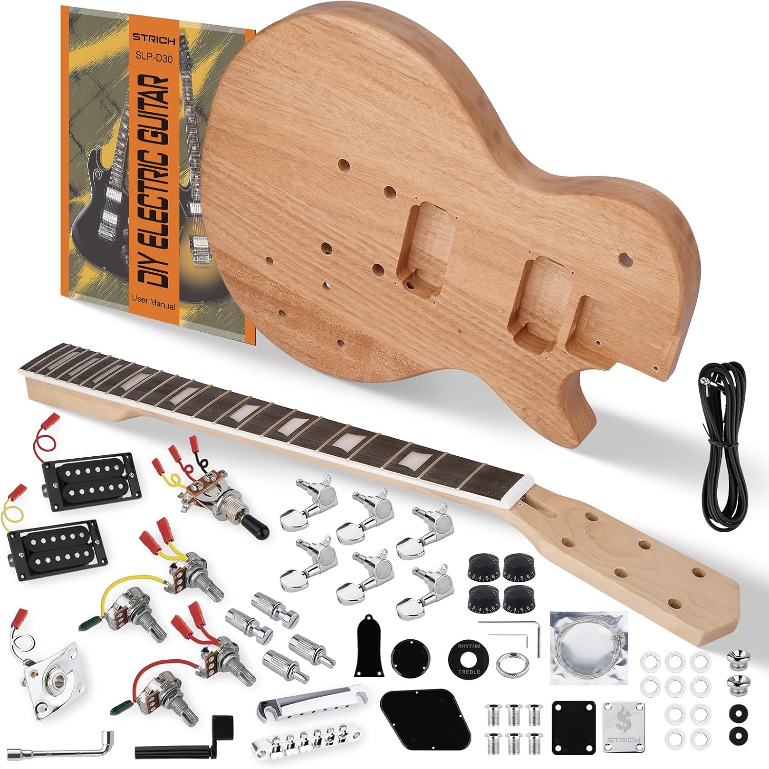 STRICH DIY Electric Guitar Kit, LP Style Mahogany Body & Maple Neck Guitar with HH Pickups, Easy to Assemble Kit with All Parts Included – Build Your Own Electric Guitar SLP-D30