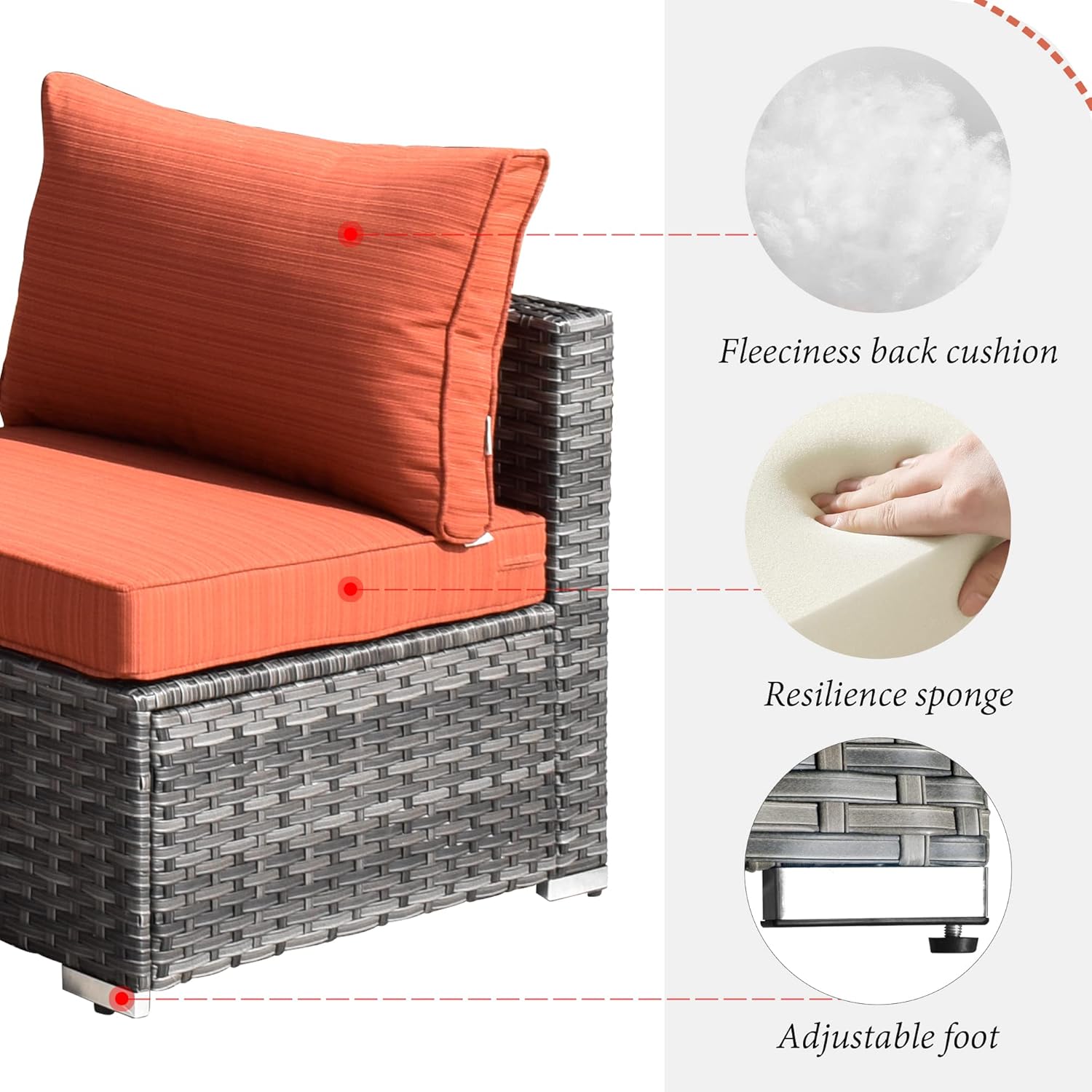 HOOOWOOO Patio Outdoor Furniture Sectional Couch Set with Propane Fire Pit Table,13 Piece Wicker Weather Resistant Conversation Set,Modern Corner L Shaped Modular Sofa Set for Yard(Orange Red)