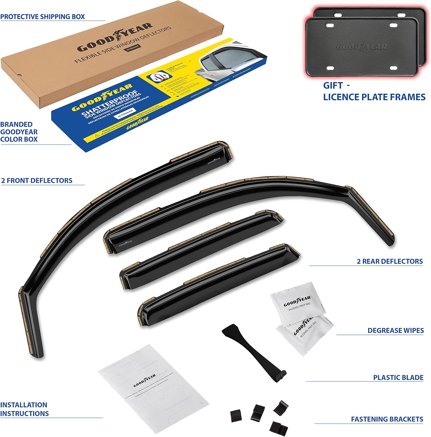 Goodyear Shatterproof in-Channel Window Deflectors for Trucks Toyota Tacoma 2016-2023 Double Cab, Rain Guards, Window Visors, Vent Deflector, Truck Accessories, 4pcs- GY003409