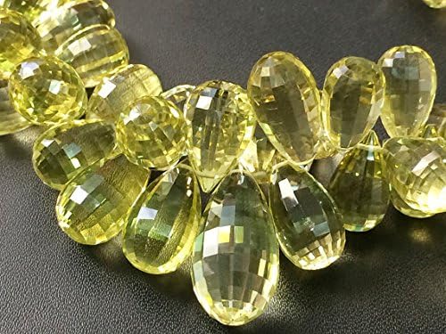 13 inch natural beads strand of 6x10-12x26mm faceted teardrop Lemon Quartz gemstone briolletes beads for DIY jewelry - necklace, bracelet, earring, ring.