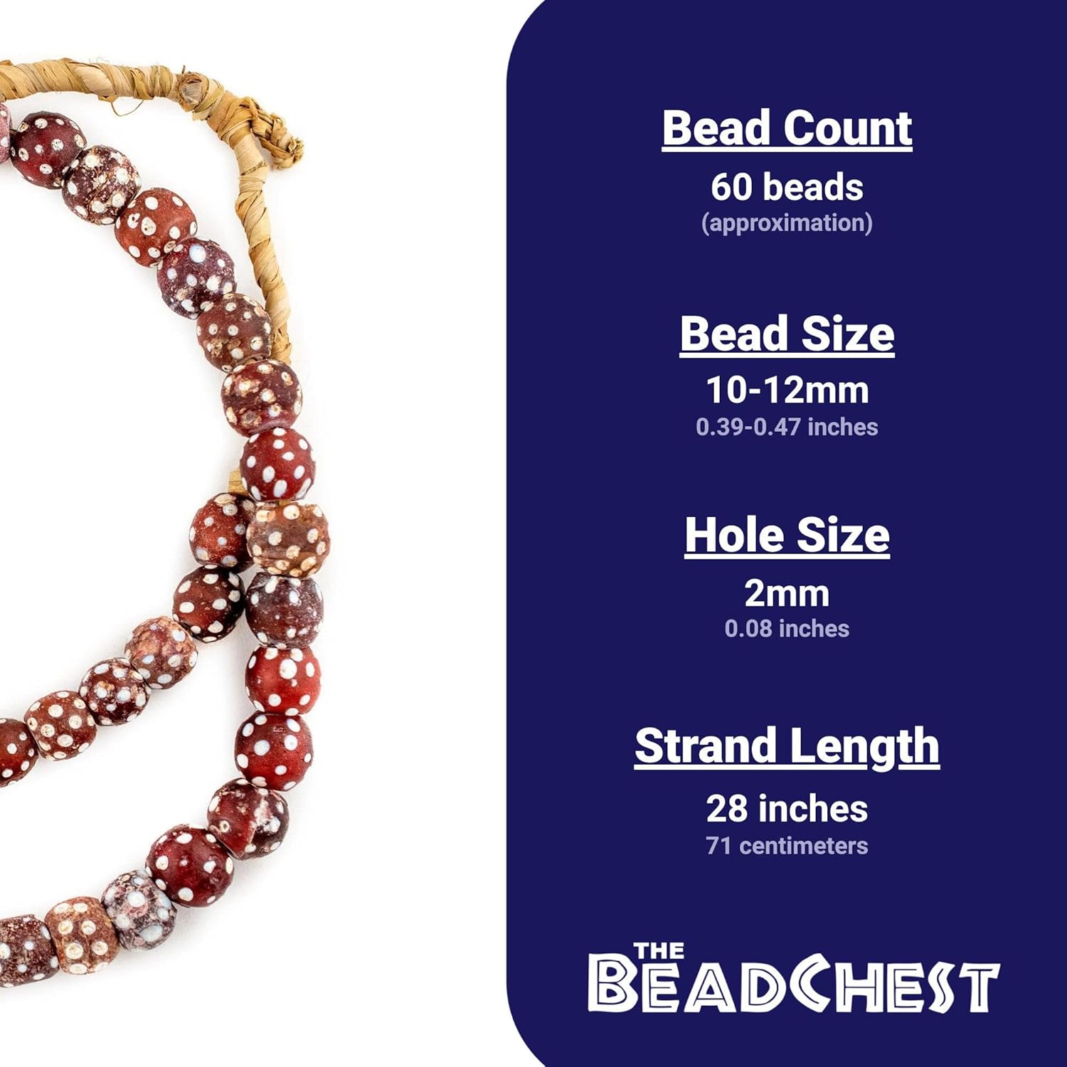 The Bead Chest Red Antique Skunk Eye Beads 11mm Ethiopia African Round Glass Large Hole 27 Inch Strand Handmade