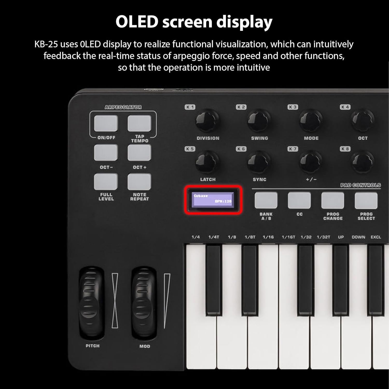 25 Key USB MIDI Keyboard Controller, Integration, Chord Mode Scale Mode, 8 Backlit Drum Pads, Arpeggiator, MIDI Controller for Music Production Software, PC Compatibility