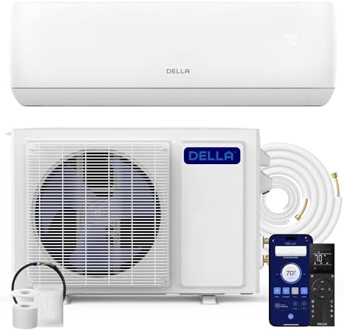 DELLA Motto Series 9100 BTU 20.5 SEER2 115V Mini Split AC, Cools Up to 400 Sq.Ft, Works with Alexa and Wifi, Ductless Inverter System Air Conditioner, Pre-Charged Heat Pump and 16ft Kits