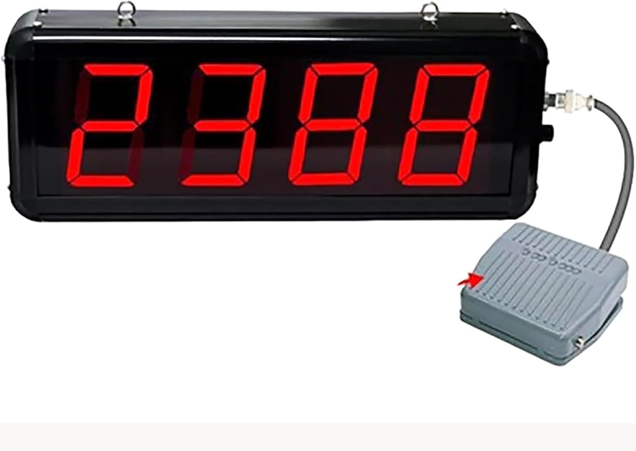 LED Red Display Digital Counter,4-Digit Digital Electronic Counter,0-9999 with Foot Pedal,Production Line Counting Screen, for Factories and Workshops, Airports Stations/Breeding Farm/Conveyor Belt