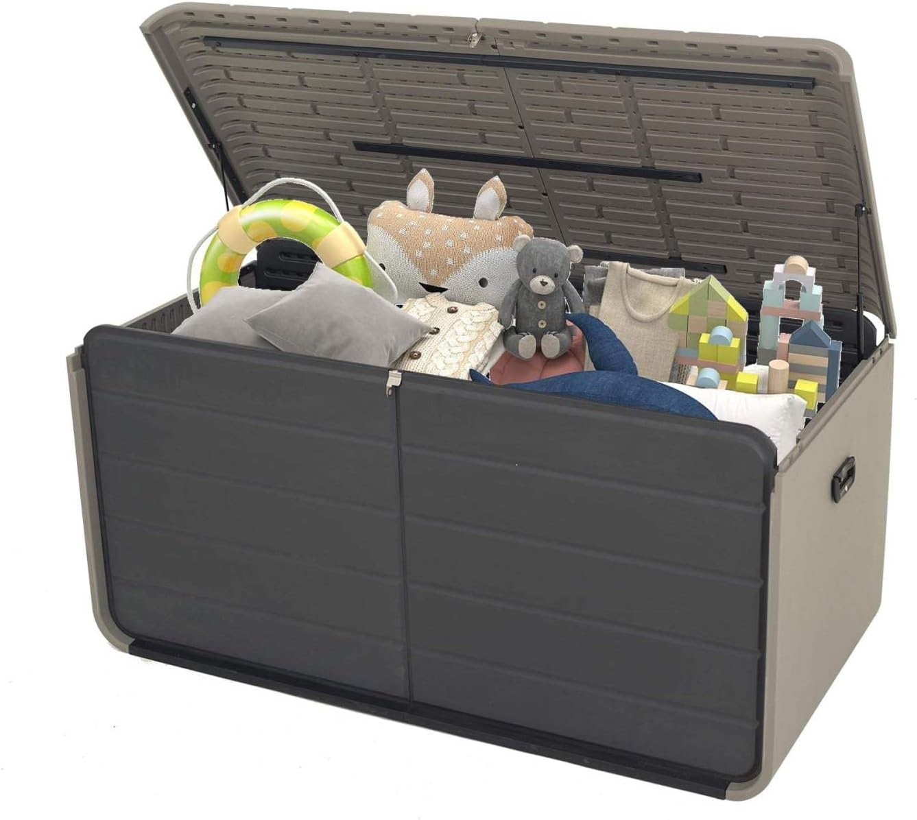 Resin Deck Box 160 Gallons - Heavy-Duty Outdoor Storage Box with Lockable Lid for Patio Furniture, Tools, and Pool Supplies