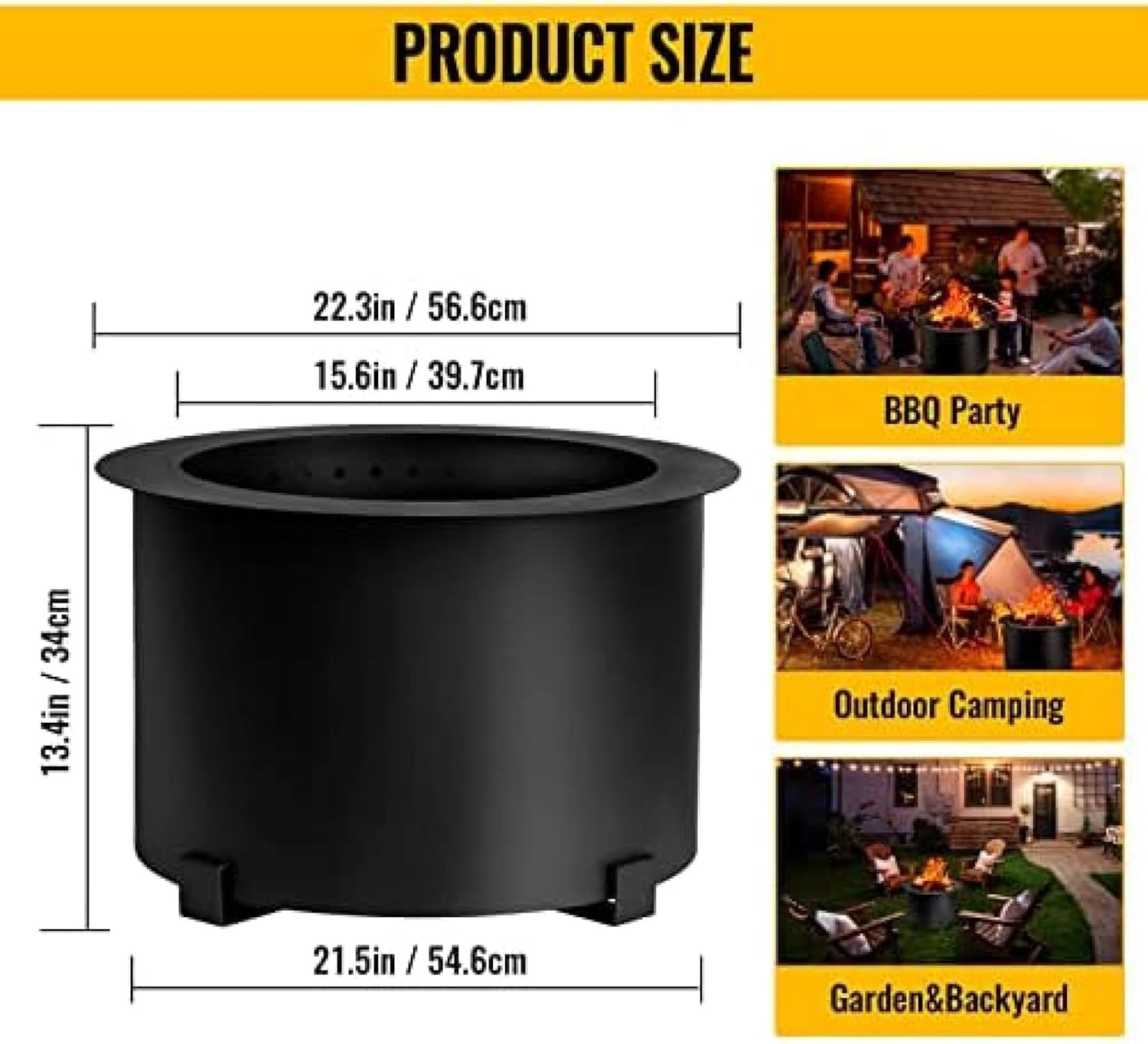 Smokeless Fire Pit, Stainless Steel Stove Bonfire, Large Diameter Wood Burning Pits, Outdoor Stove Bonfire Fire Pit, Portable Smokeless Fire Bowl for Picnic Camping Backyard,21.5 