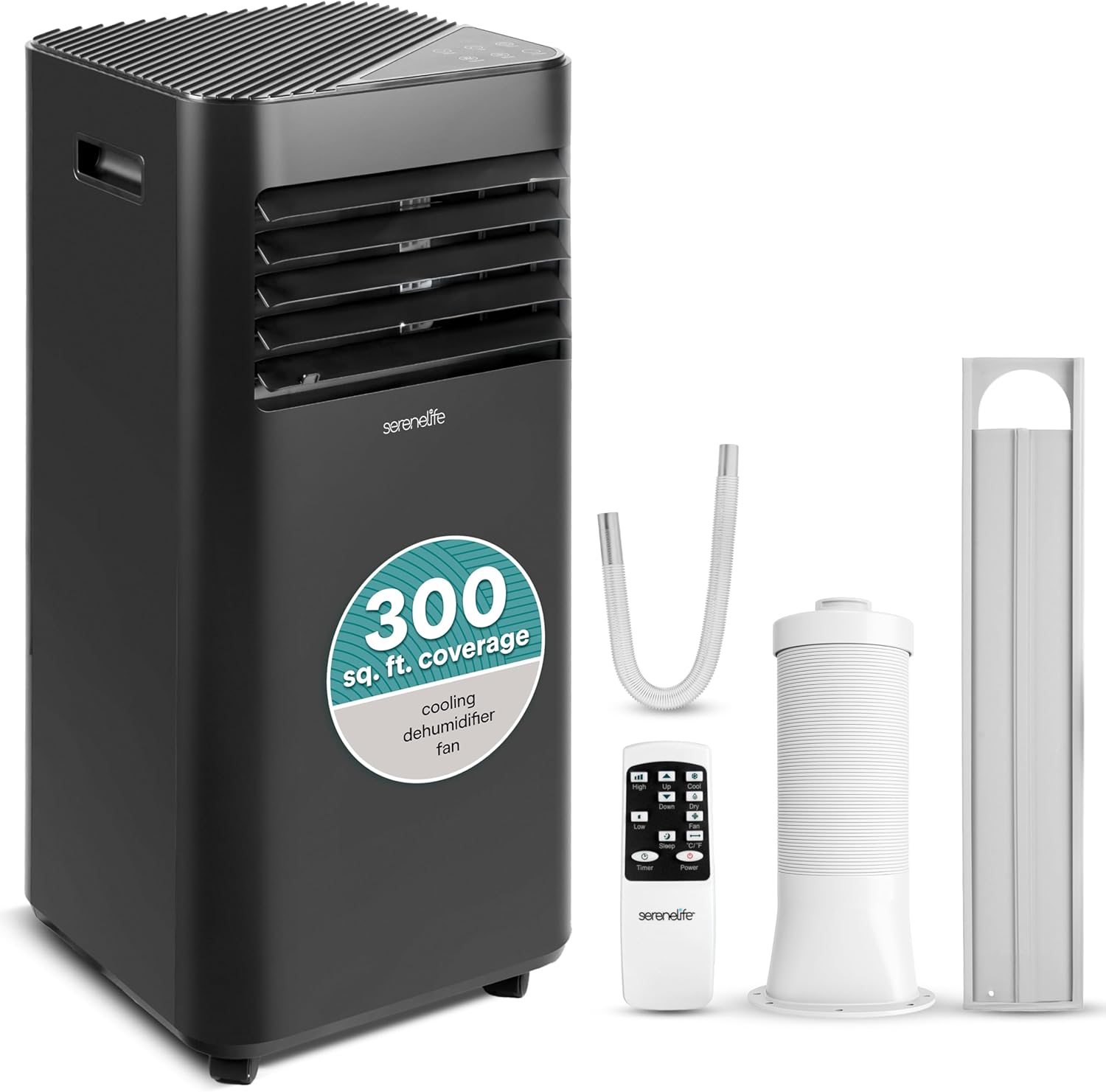 SereneLife 8,000 BTU Portable Air Conditioner, 115V Compact Room Air Conditioner with Dehumidifier & Fan, Window Mount Kit Included, Mini AC Unit for Bedroom, Office, or Home, Black