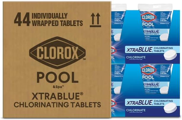 Clorox® Pool&Spa™ XtraBlue 3” Swimming Pool Chlorinating Tablets, 44 Individually Wrapped Tablets, Kills Bacteria & Stops Algae (16.5 LB)
