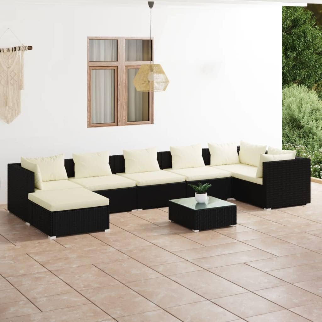 Furniture Sets 8 Piece Patio Lounge Set with Cushions Poly Rattan Black,Modular Rattan Patio Lounge Set with Cushions for Outdoor Comfort and Relaxation Garden Conversation Sets