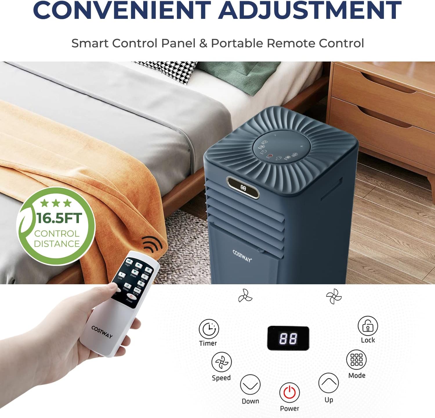 COSTWAY Portable Air Conditioner, 8000BTU Air Cooler with Drying, Fan, Sleep Mode, 2 Speeds, 24H Timer Function, Remote Control, Cools Room up to 230 Sq. ft, for Home, Window Kit Included