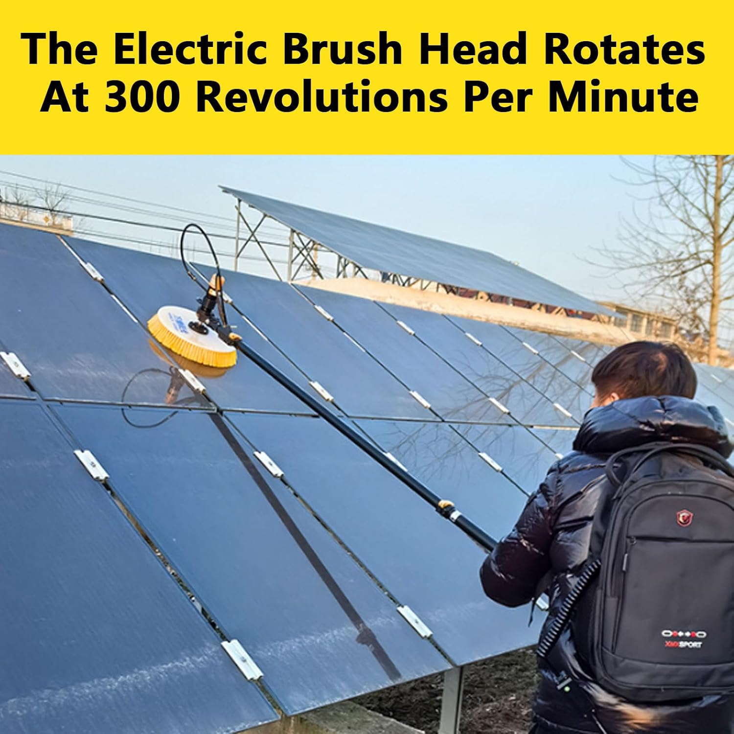 Photovoltaic Panel Cleaning Brush-Single Head Spin,3.5m/5.5m/7.5m Extendable Pole Brush,Solar Photovoltaic Panel Cleaning Brush-Mains Power,Adjustable Cleaning Angle/Speed/Water Pressure,7.5M