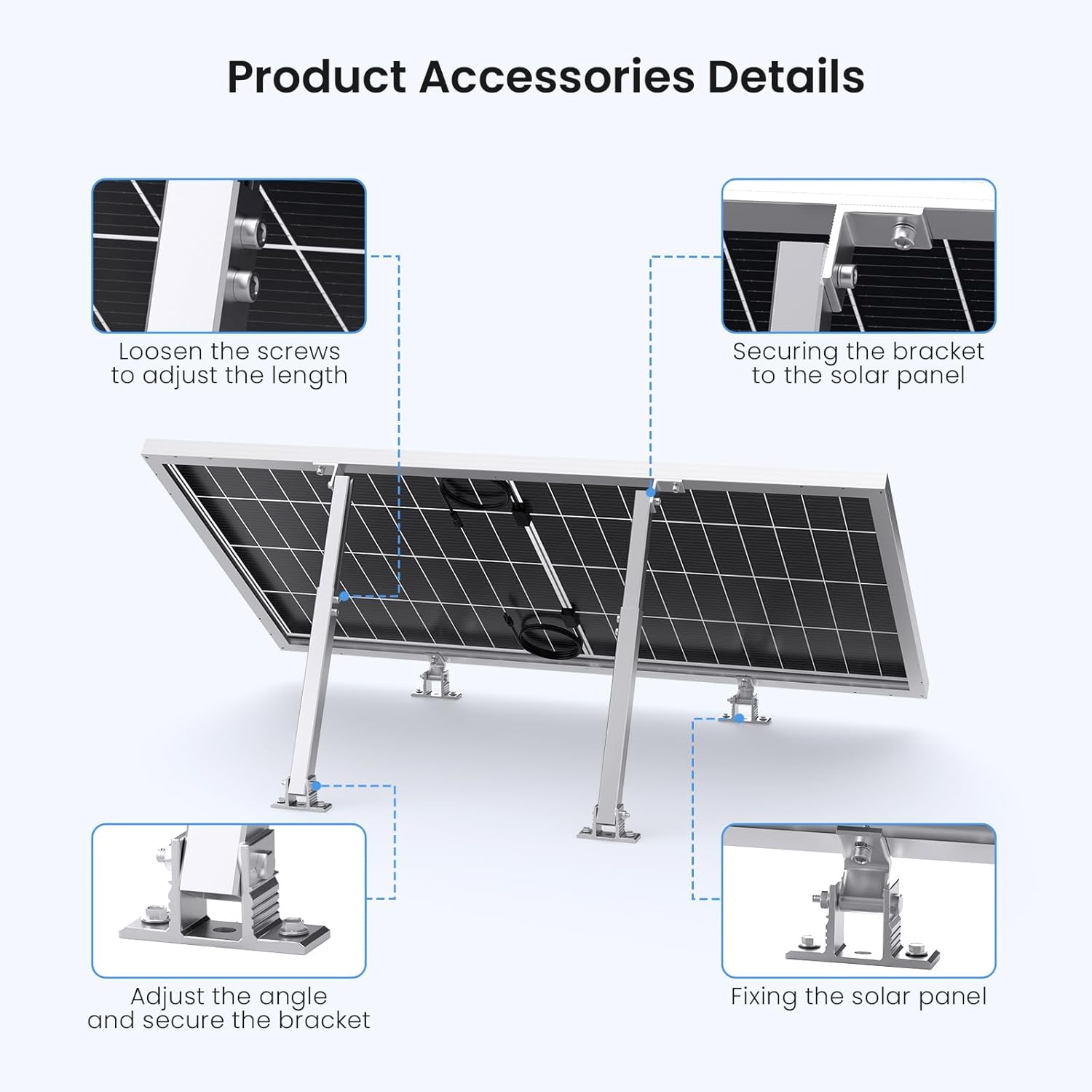 Adjustable Solar Panel Tilt Mount Brackets, Aluminum Alloy Solar Panel Mount,Tilt Angle 15°-30°, Support 50 -400 Watt Panel for Flat Surface, RV, Roof, Boat, Off-Grid (2 Set)