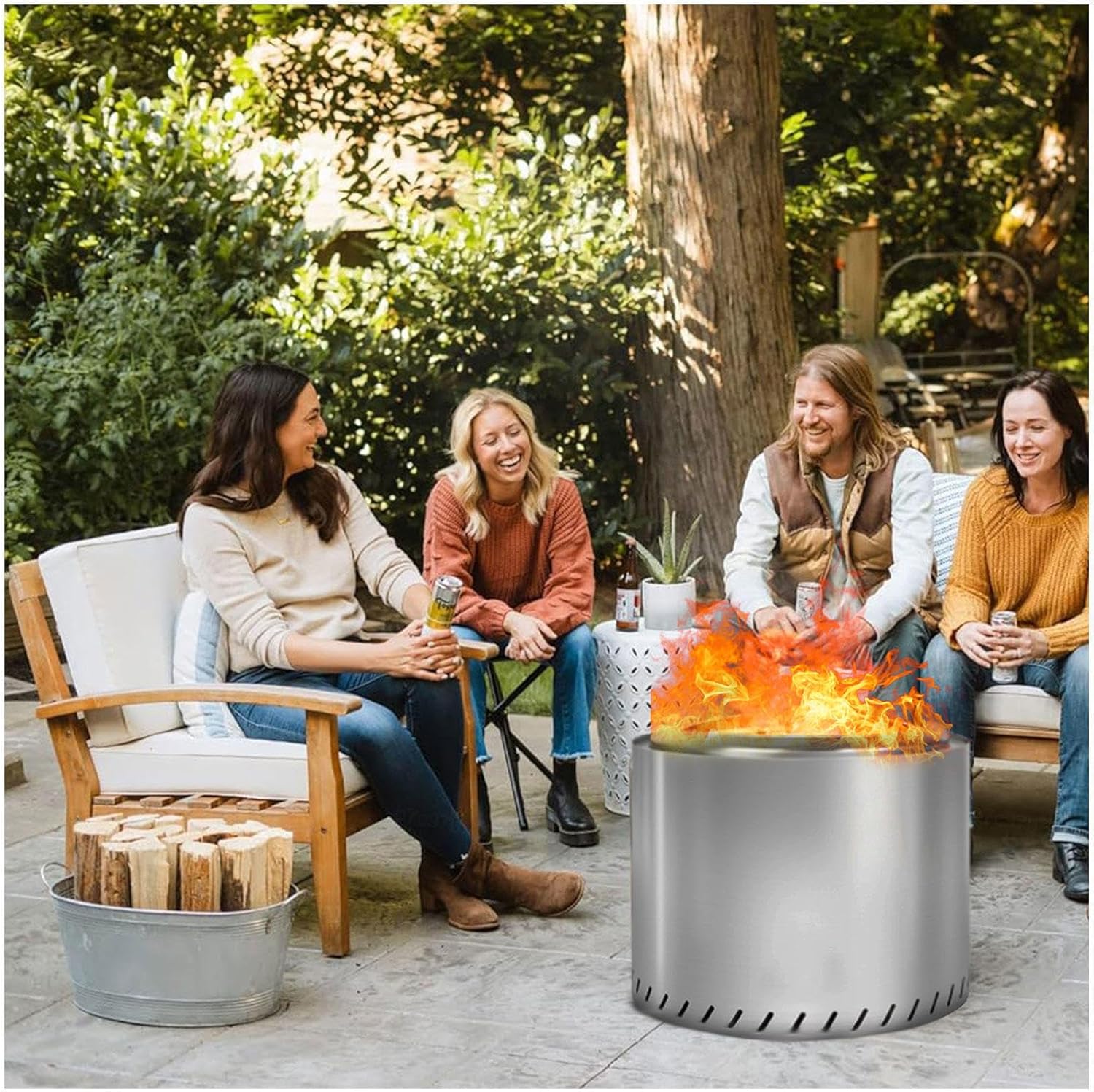 Stainless Smokeless Fire Pit 19.4 Inches Outdoor, Smokeless Firepit Durable Stainless Steel for Wood Burning, Smokeless Instant Fire Pit for Patio Garden,Camping,Backyard