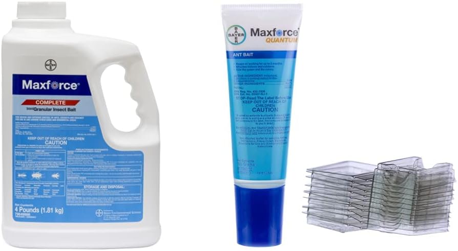 Bayer Maxforce Complete Granular Insect Bait (4 lbs) and Maxforce Quantum Ant Control Liquid Bait with Stations