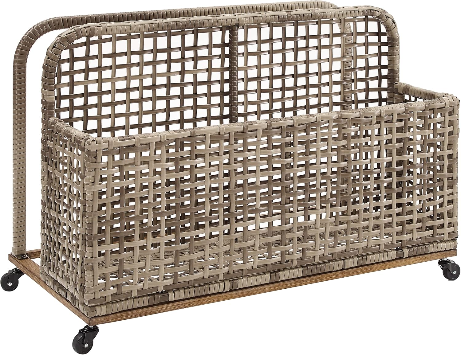 Crosley Furniture Ridley Wicker Outdoor Storage Pool Caddy for Floats, Patio Furniture Cushions, Distressed Gray/Brown