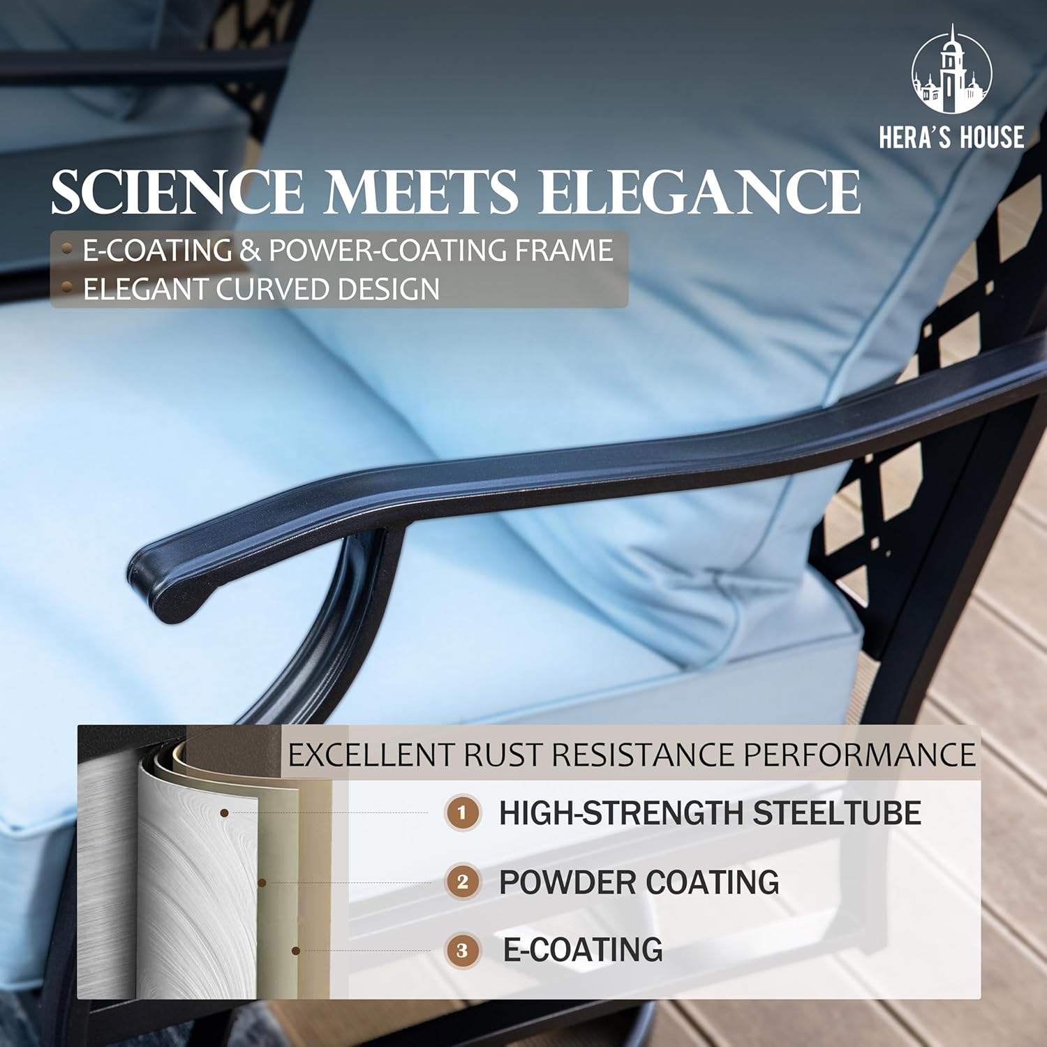 HERA'S HOUSE 5 Pieces Fire Pit Patio Furniture Set, 4 x Thick Cushioned Swivel Chairs with 28