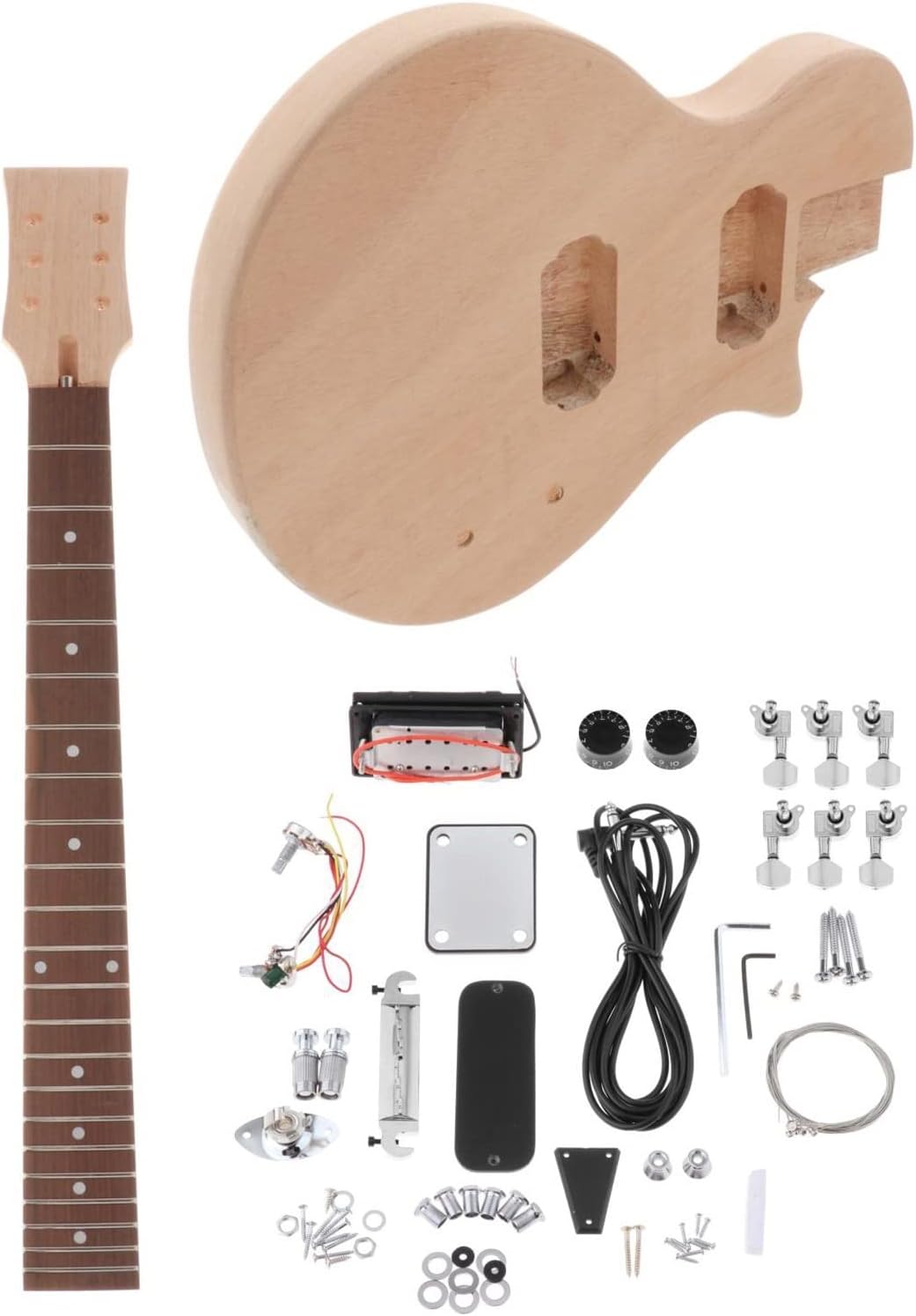 TSTS Unfinished DIY 6 Strings Electric Guitar Kit Mahogany Body & Neck Rosewood Fingerboard Unfinished Electric Guitar Kit