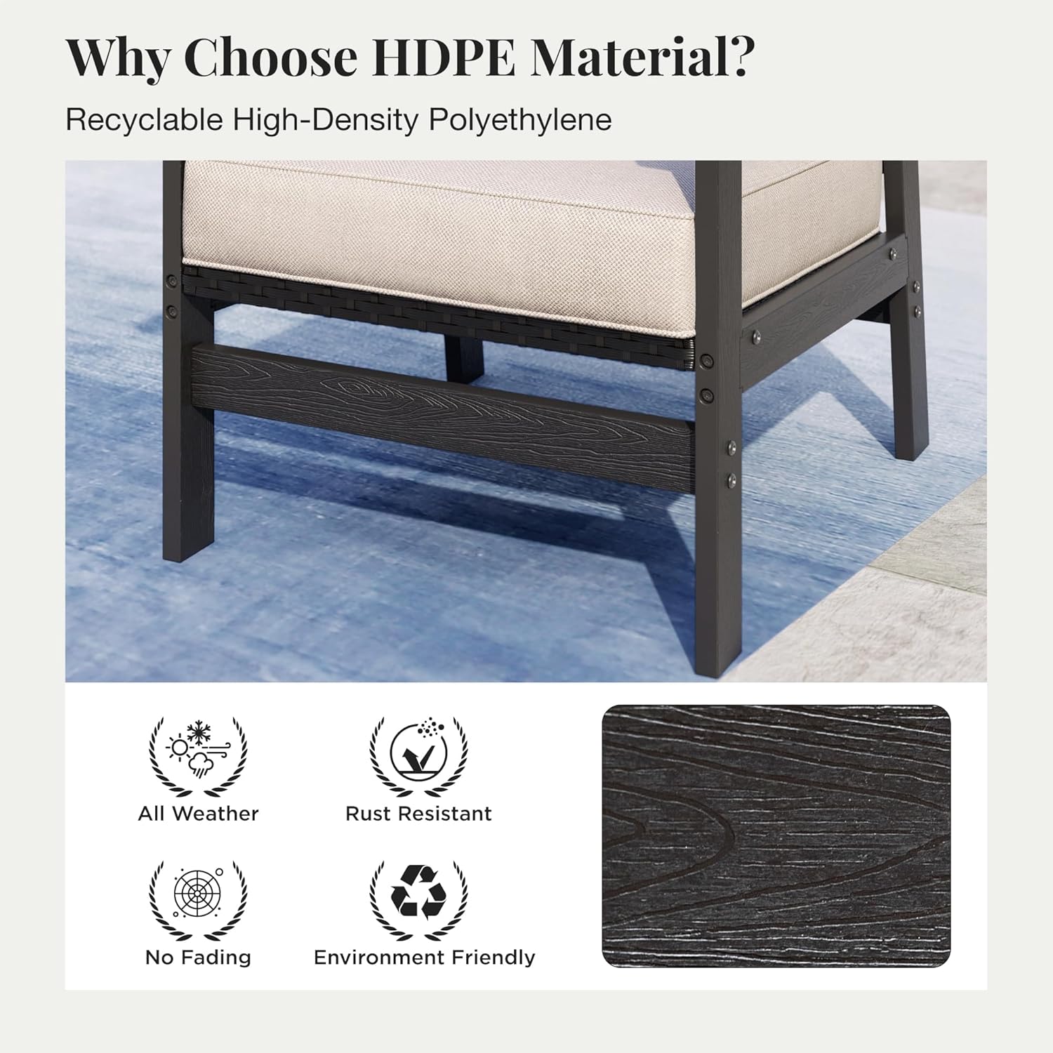 4-Piece HDPE Outdoor Patio Conversation Set, Wicker Patio Conversation Furniture Set with Fire Pit, Patio Sectional Furniture Sets with Thick Cushions for Backyard, Deck, Garden - Black