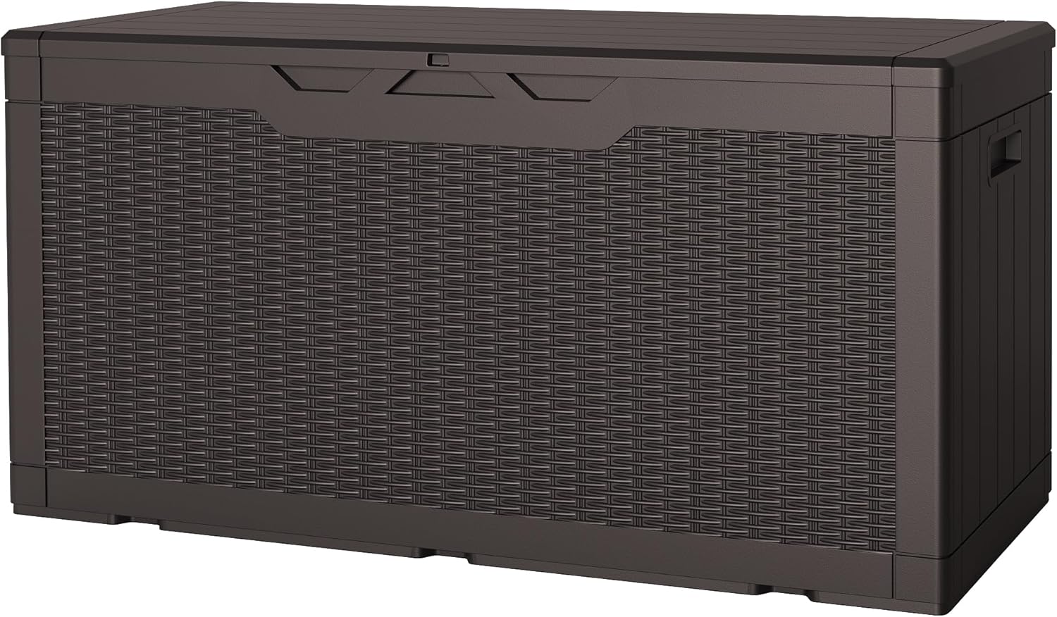 JUMMICO 100 Gallon Resin Deck Box, Waterproof Outdoor Storage Box with Lockable Lid for Garden Tools, Patio Cushions (Brown)