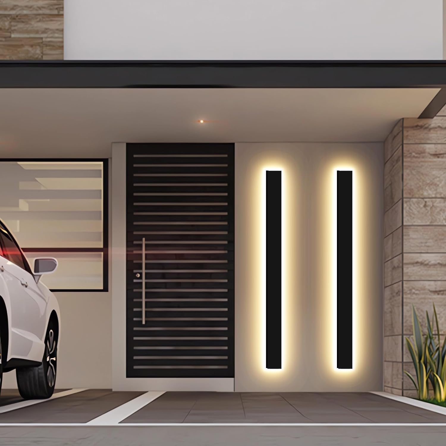 2psc 47in Outdoor Wall Lights, Long Linear Wall Light, Black LED Exterior Light Fixtures Wall Mount, Dimmable Modern Outdoor Lights, Outside Lights for House Corridor Front Door(4.33in Width)