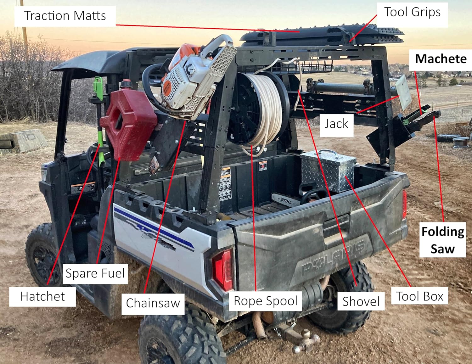 Can Am Defender Overland Bed Rack Fully Adjustable Height and Designed to Accept Accessories Including Chainsaw Mount, Spare Fuel, Jack, Trail Tools, Traction Matts and More