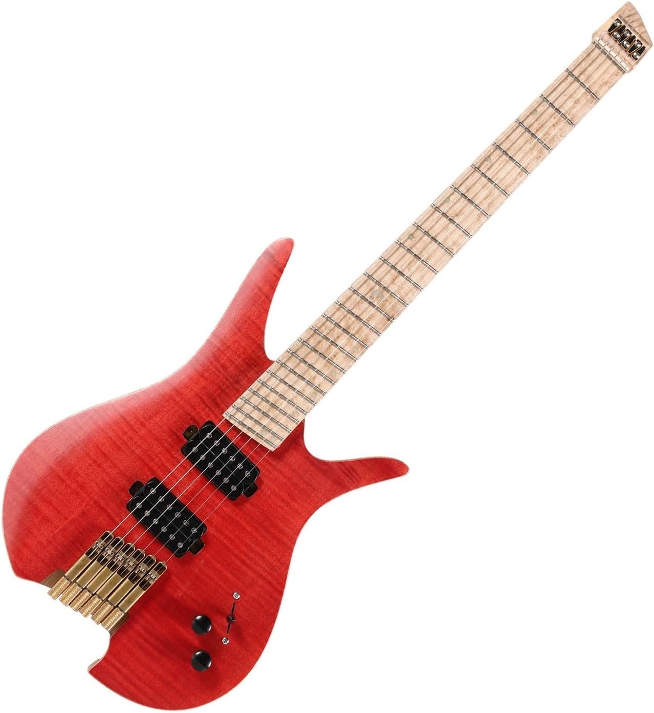 6 String Fanned Fret Headless Electric Travel Guitar Ash Wood with Flame Maple Veneer Professional Headless Guitar