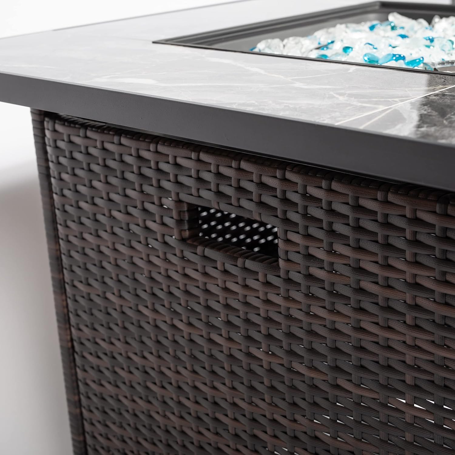 30-Inch Outdoor Propane Fire Pit Table with Ceramic Tile Top, Outdoor Fire Pit Table with Lid Gas & Decorative Glass Rocks - Patio Gas Fire Table with Rain Cover for Garden, Deck, Backyard