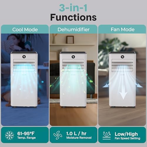 SereneLife 8000 BTU Portable Air Conditioner, Small AC Unit with Dehumidifier and Fan, Mini AC Unit with 350 Sq. Ft. Coverage, Timer Settings Up to 24 Hours and Window Mount Kit for Room