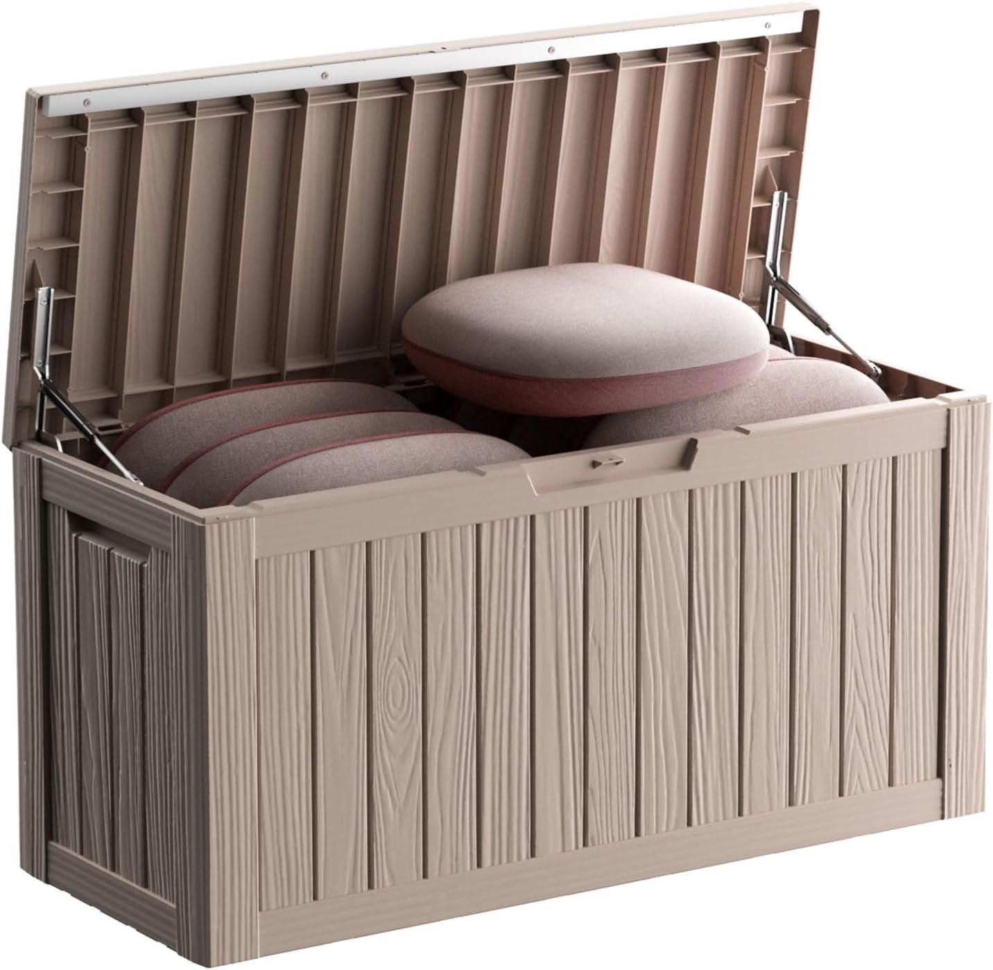 80 Gallon Waterproof Resin Deck Box, UV Resistant Outdoor Storage for Garden, Patio, Porch, Delivery, Beige