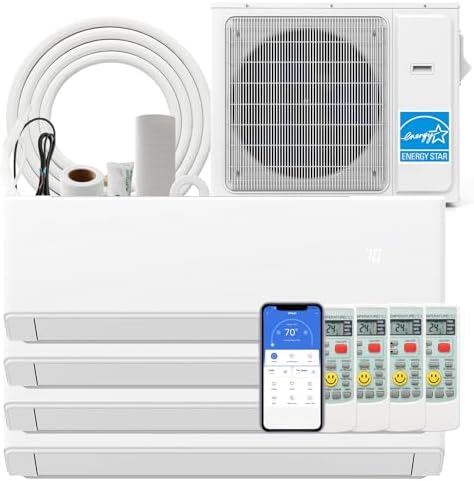 SIMOE 30000 BTU Quad 4 Zone, Installation Kit, Mini Split Air Conditioner, 23 SEER2, 7000+7000+7000+12000 BTU, Ductless, 208-230V, Wifi-Enabled Multi Zones Mini Split AC Heat Pump Full Set