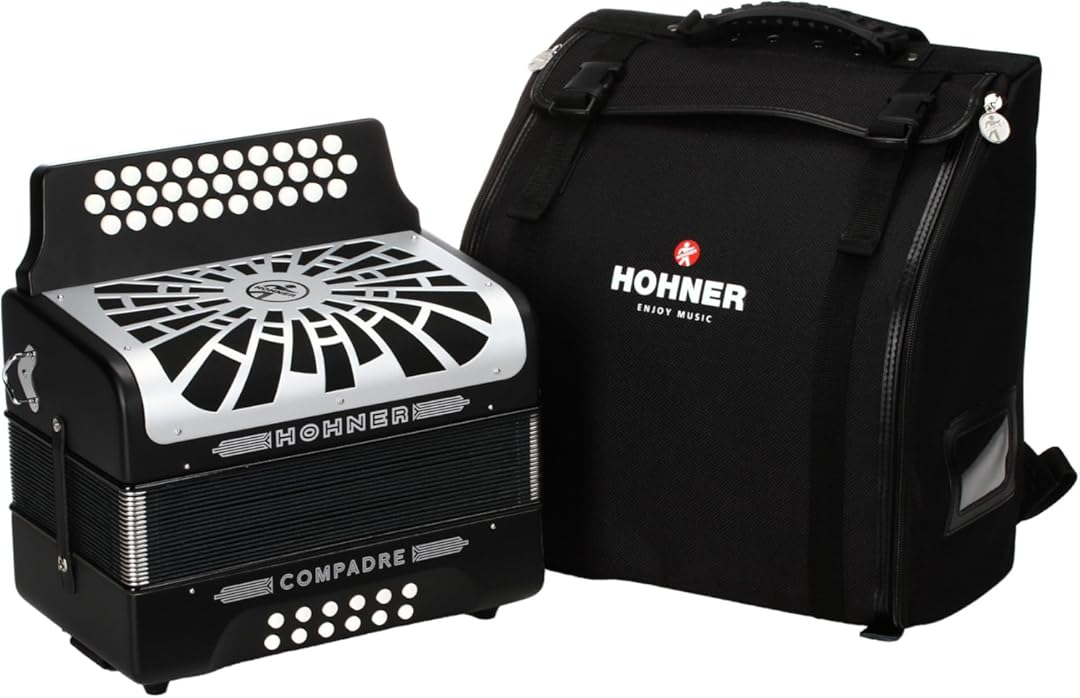 Hohner Compadre FBbEb Musica Tipica Series Accordion (Black) - 12 Basses, 62 Notes, Standard Straps with Gig Bag