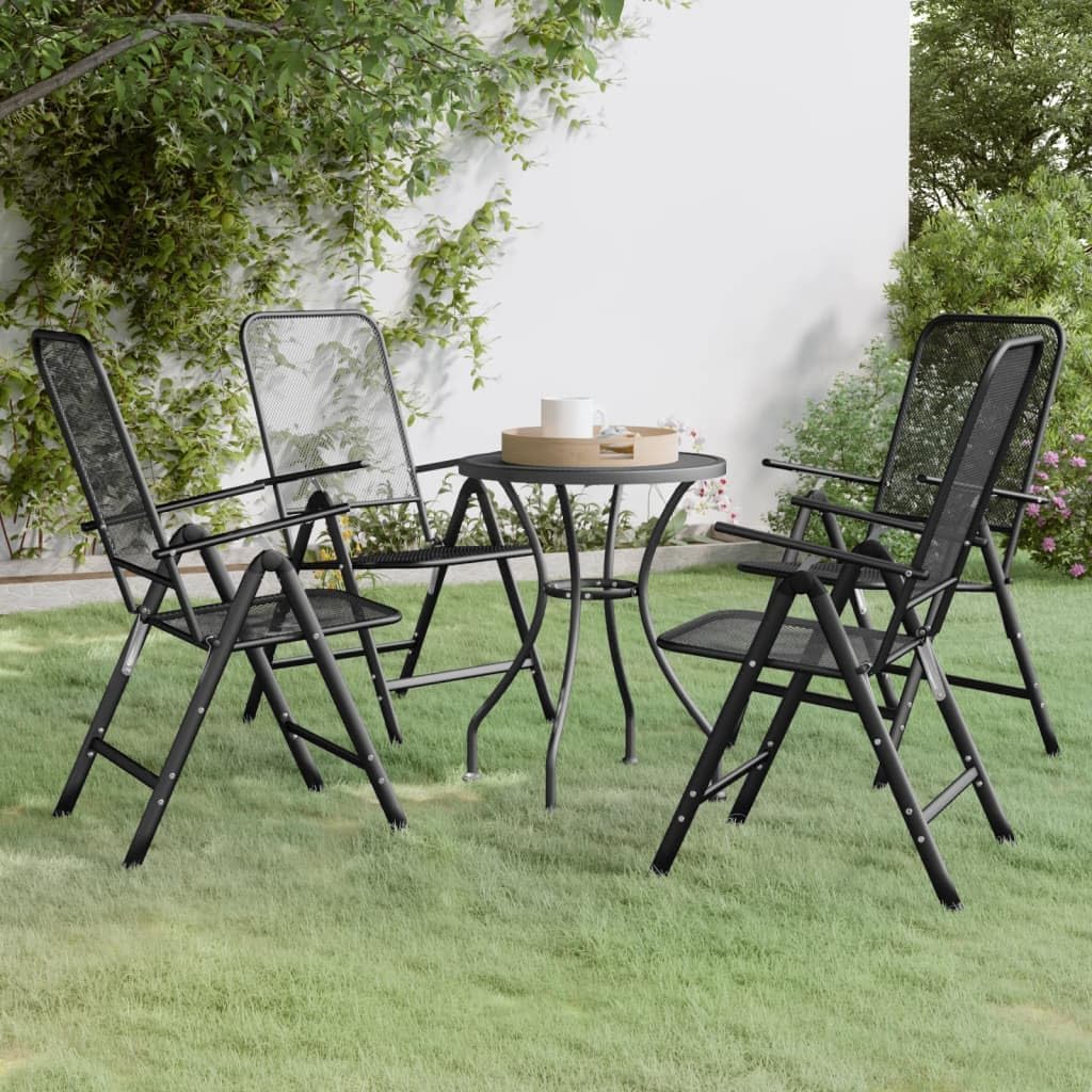 5 Piece Patio Dining Set Expanded Metal Mesh Anthracite,Premium Outdoor Dining Set with Adjustable Backrest and Folding Chairs for Patio and Garden Furniture Sets for Patio, Lawn & Garden