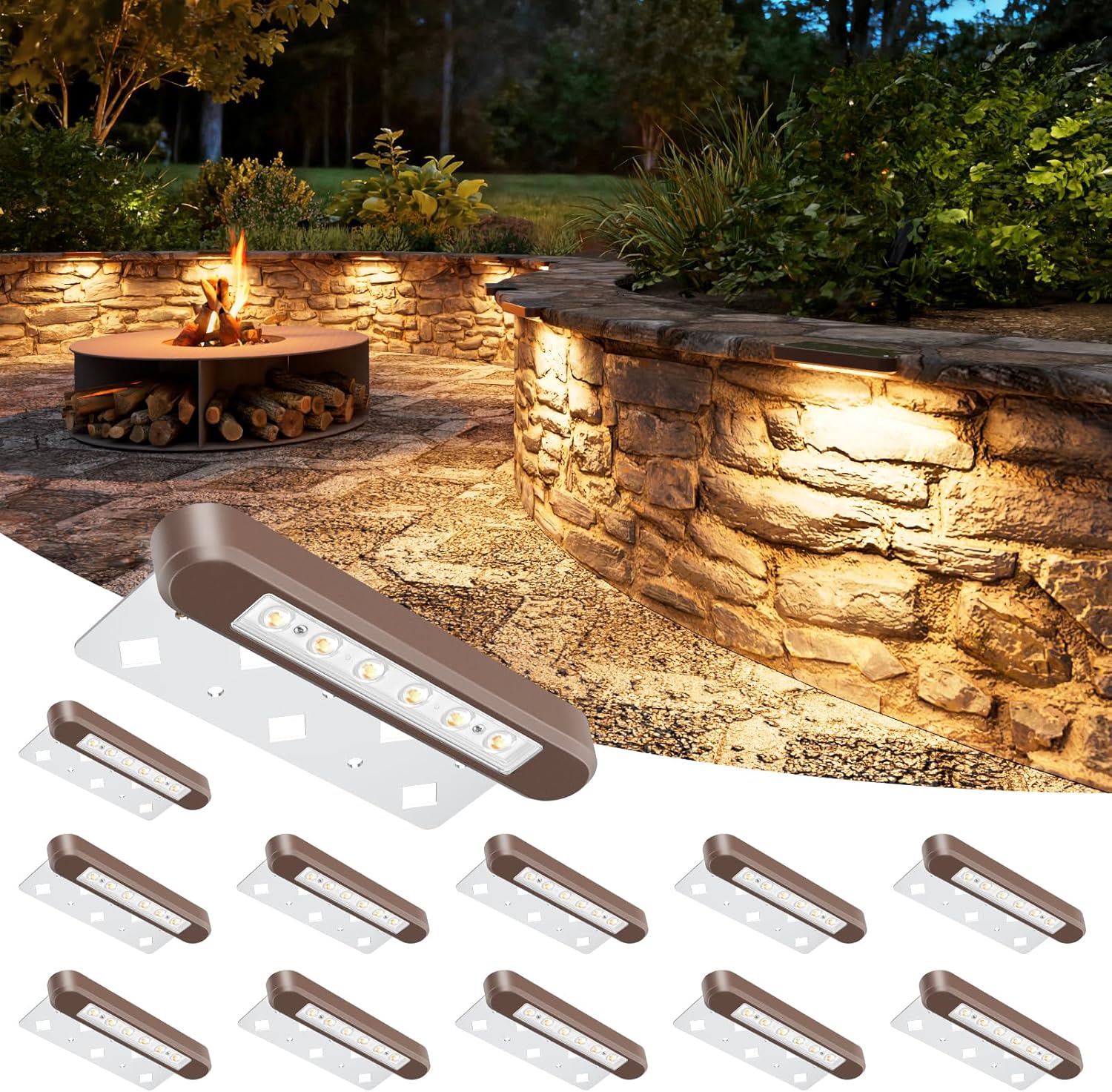 VOLISUN 7 Inch Retaining Wall Lights, IP67 Waterproof Hardscape Lighting, Cuttable Low Voltage Lighting, 12V Paver Lights, 2.8W Outdoor Step Landscape Lights, 2700K Soft White (12 Pack)