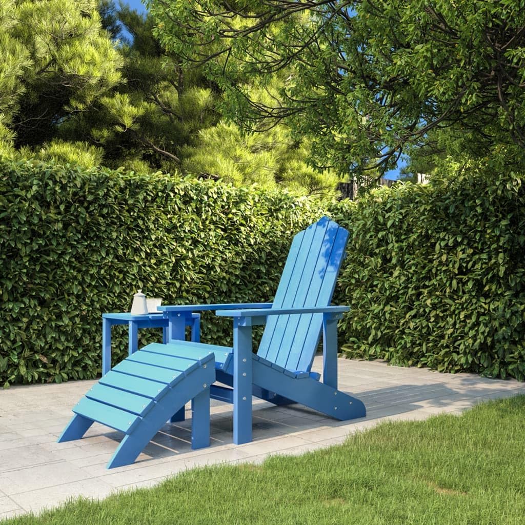 Patio Chair Patio Adirondack Chair with Footstool HDPE Aqua Blue