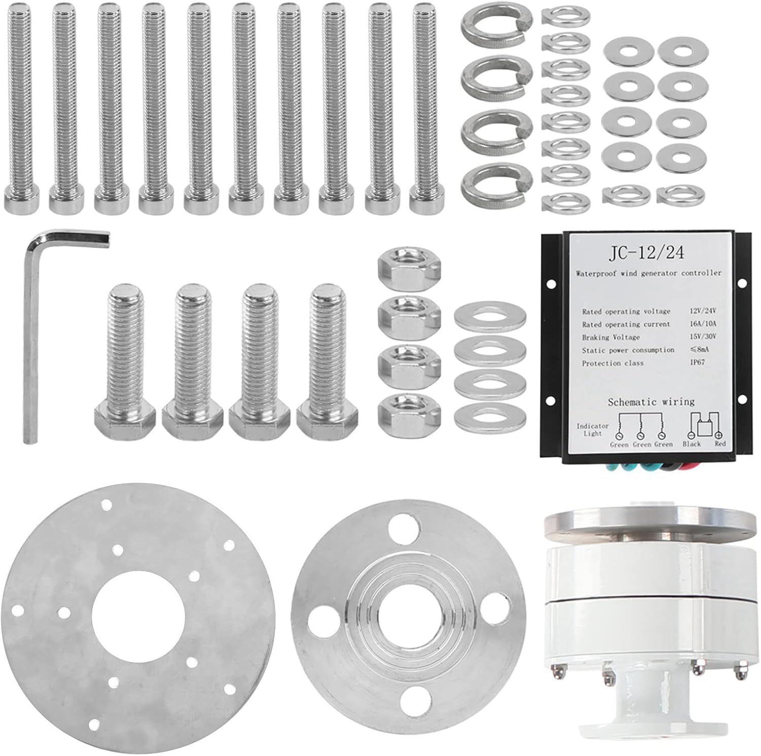 Luqeeg 1200W Wind Turbine Generator, 12V 24V 48V Wind Vertical Axis Generator with Controller, 5 Leavies Wind Turbine Generator Kit for Boats, Terraces, Cabins(1)