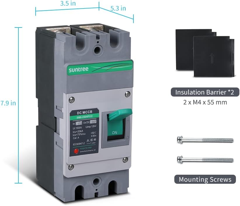 Renogy Suntree 160 Amp 2-Pole DC Circuit Breaker for Off-Grid Solar System, Molded Case
