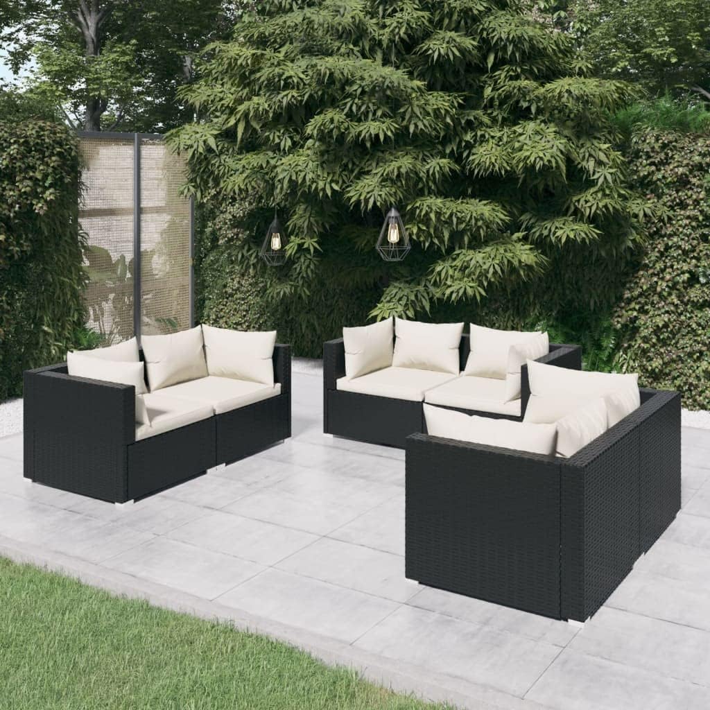 6 Piece Patio Lounge Set with Cushions Poly Rattan Black,Exceptional Patio Lounge Set: Unwind in Comfort and Style Patio Furniture, Outdoor Furniture Sets