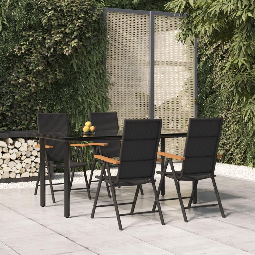 5 Piece Patio Dining Set Black and Brown Poly Rattan,Patio Dining Set WeatherResistant & Reclining for Outdoor Entertainment Patio Furniture Sets, Outdoor Furniture Sets