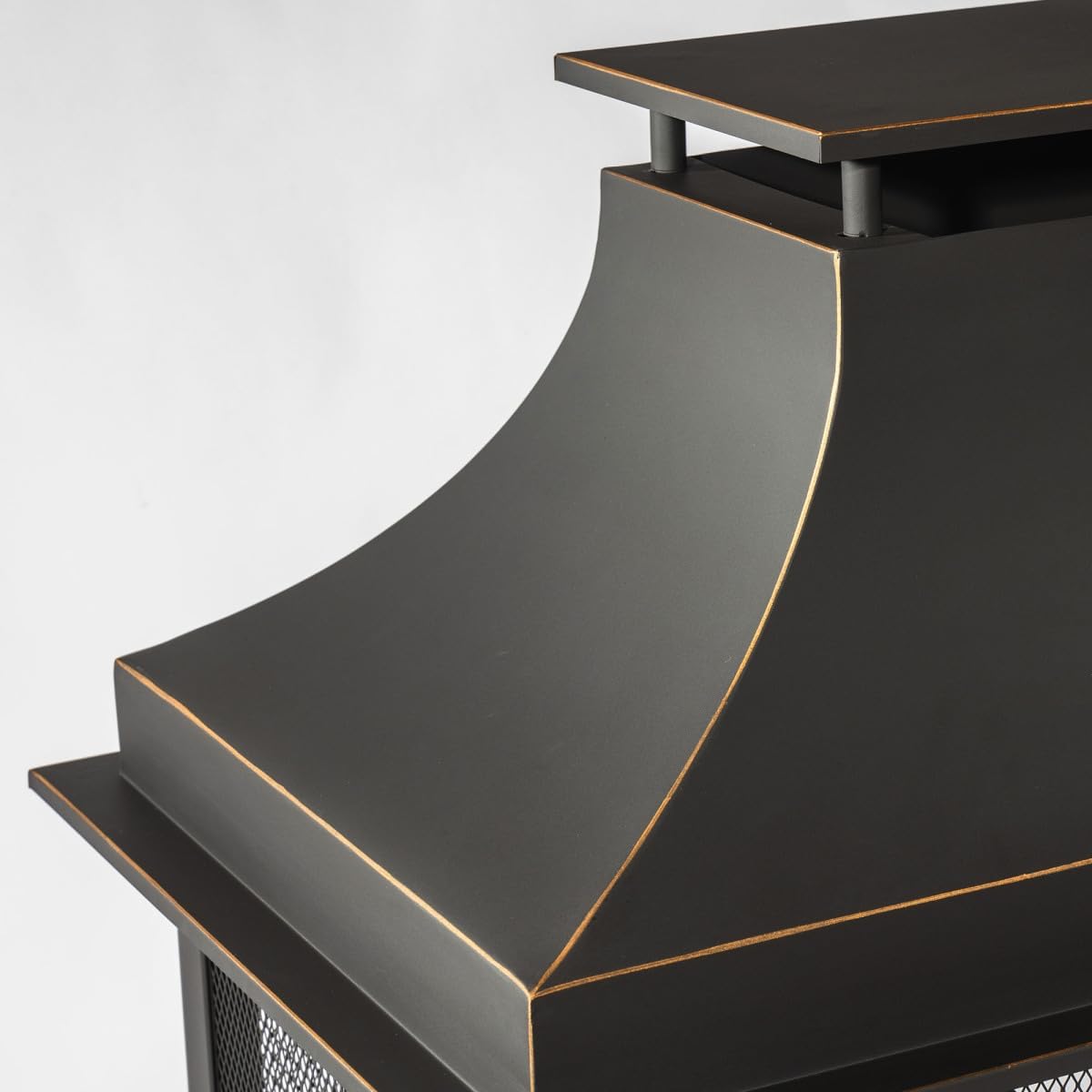 40-inch Wood Burning Fireplace with Chimney, 50,000 BTU Outdoor Steel Fire Pit with Spark Screen & Wood Storage for Patio, Garden, Backyard - Matte Black