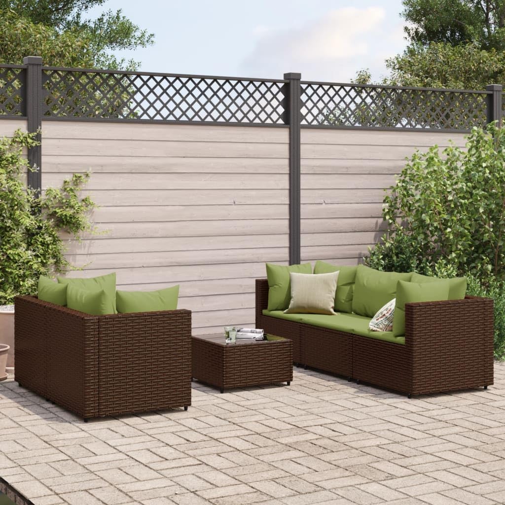 6 Piece Patio Lounge Set with Cushions Brown Poly Rattan,Spacious & Comfortable Outdoor Lounge Set for Backyard, Terrace, or Patio Patio Furniture, Outdoor Furniture Sets
