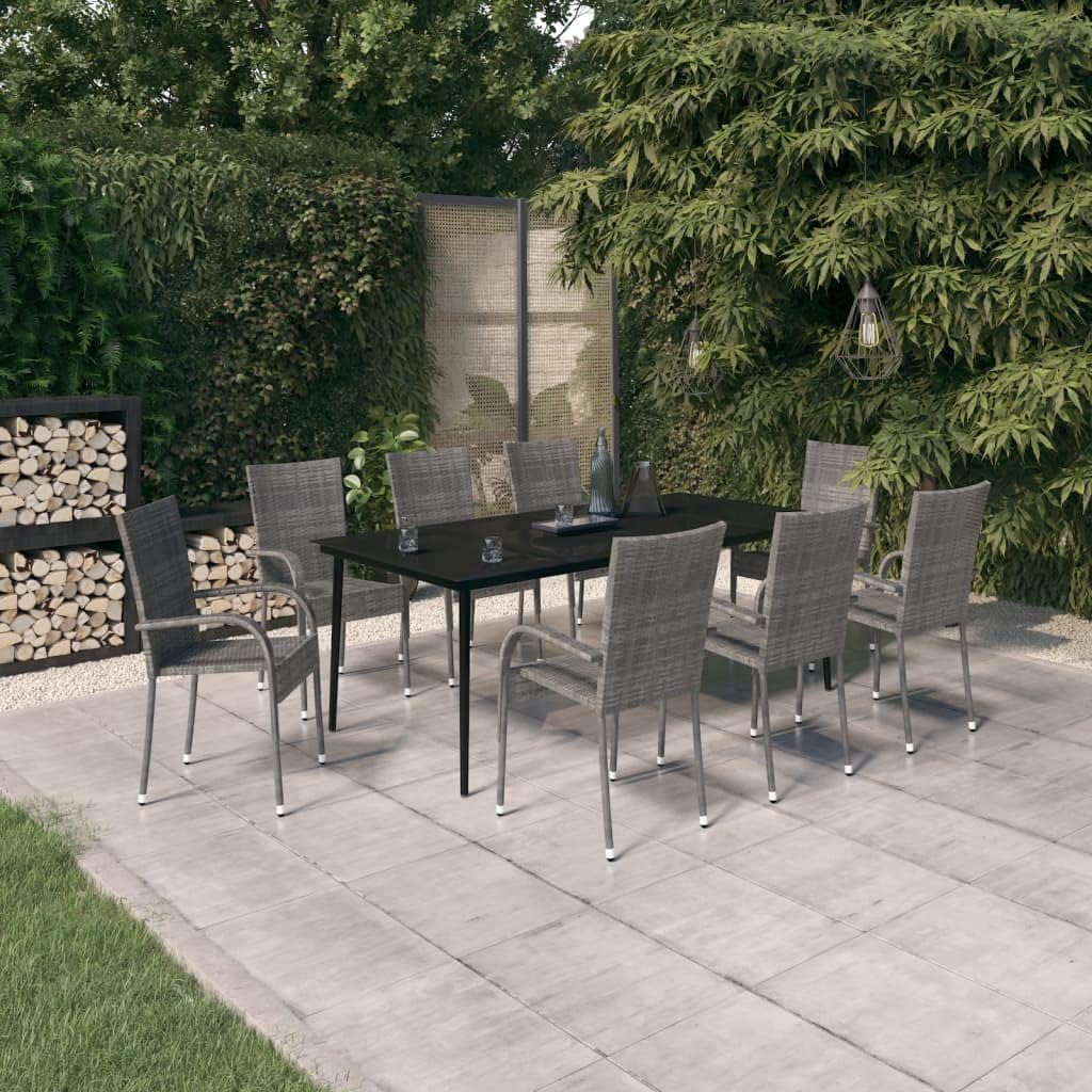9 Piece Patio Dining Set Gray and Black,Patio Dining Set for Outdoor Relaxation and Dining Furniture Sets for Patio, Lawn & Garden