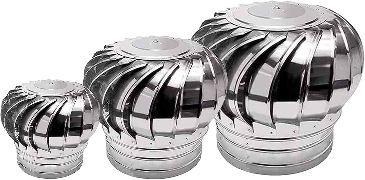 Roof Wind Turbines Cap Vent Round Internally Braced Wind Turbines, 304 Stainless Steel Roof Ventilator Air Outlet, 4 10 12 Inch, Easy to Install Unpowered Rotation Rainproof Ventilator
