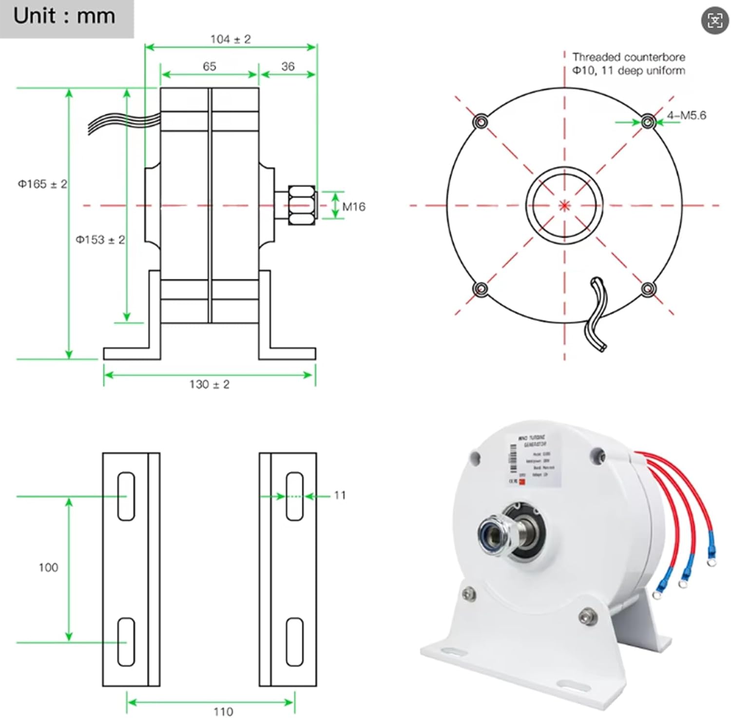 Low Speed 100W-1500W Gearless Permanent Magnet Generator 400 RPM AC Alternators with Base 12V 24V 48V for Hydroelectric Generators and Wind Turbines