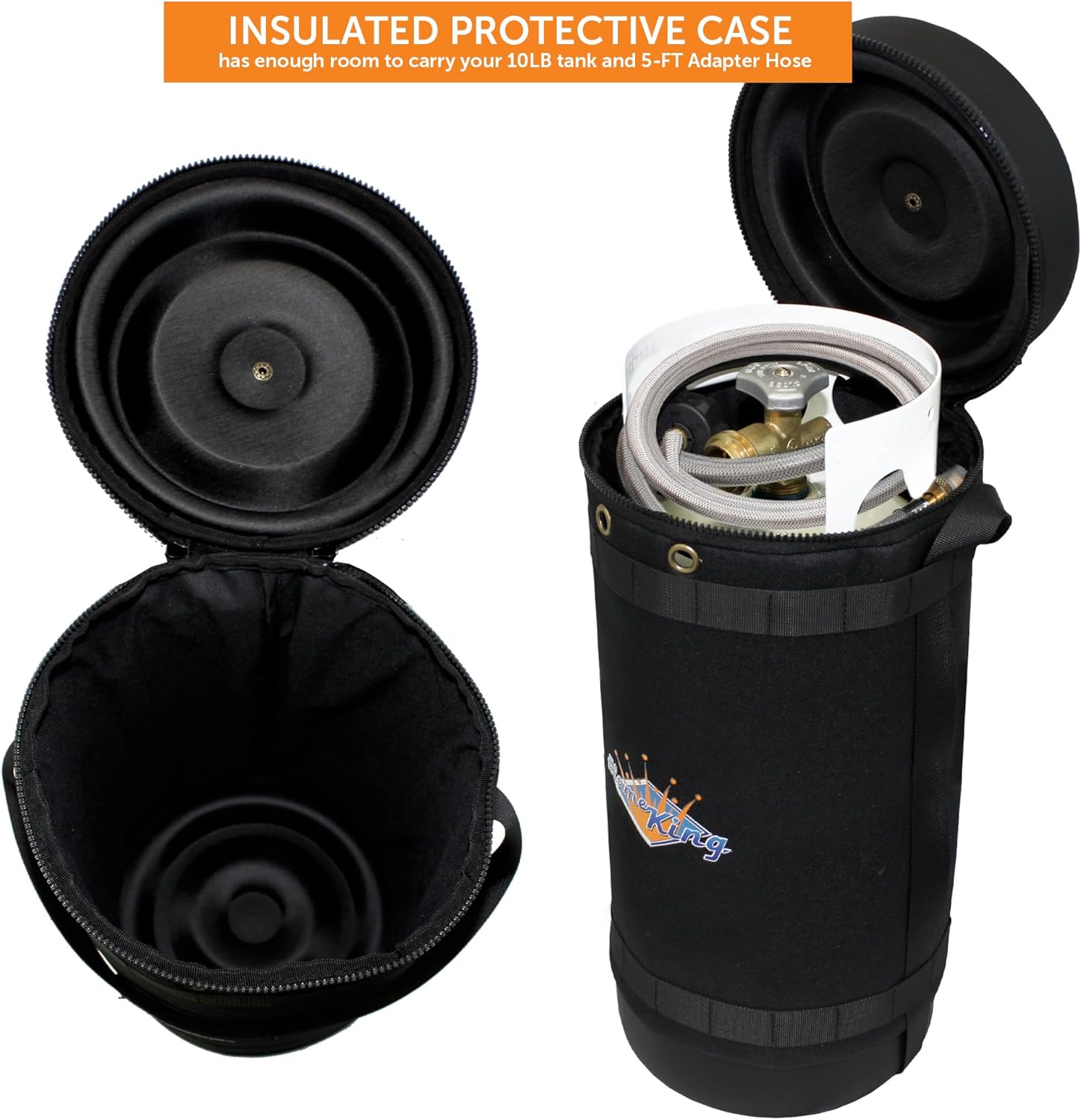 Flame King Gas Hauler Pro Kit - Insulated Protective Carry Case, 10LB Propane Tank and 5-FT Adapter Hose for Camping and Outdoor Adventures