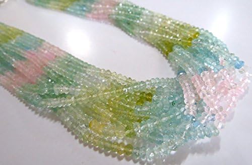 11 Line Natural Multi Colour Aquamarine Facetted Beads Necklace 17 INCHES 4MM