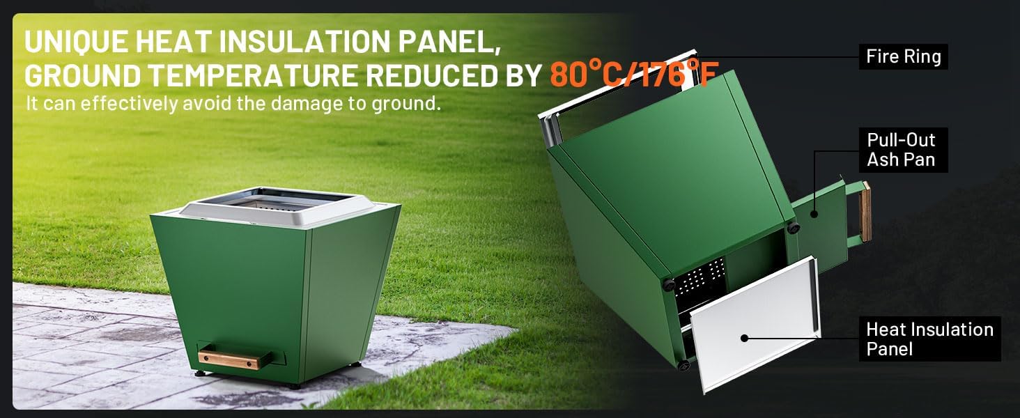 ESPIDOO 20 Inch Smokeless Fire Pit: Portable Outdoor Fire Bowl with Pull-Out Ash Pan & Carry Handles - Stainless Steel Camping Heater for RV Travel Backyard Gatherings