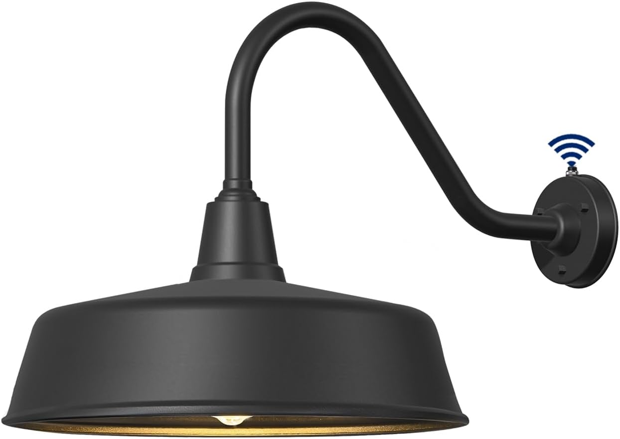 15 Inch Large Extended Arm Outdoor Barn Lights Dusk to Dawn, Galvanized Material Waterproof and Rustproof Farmhouse Lighting Fixtures, Suitable for Porch, Garage, Outdoor Gooseneck Lights.